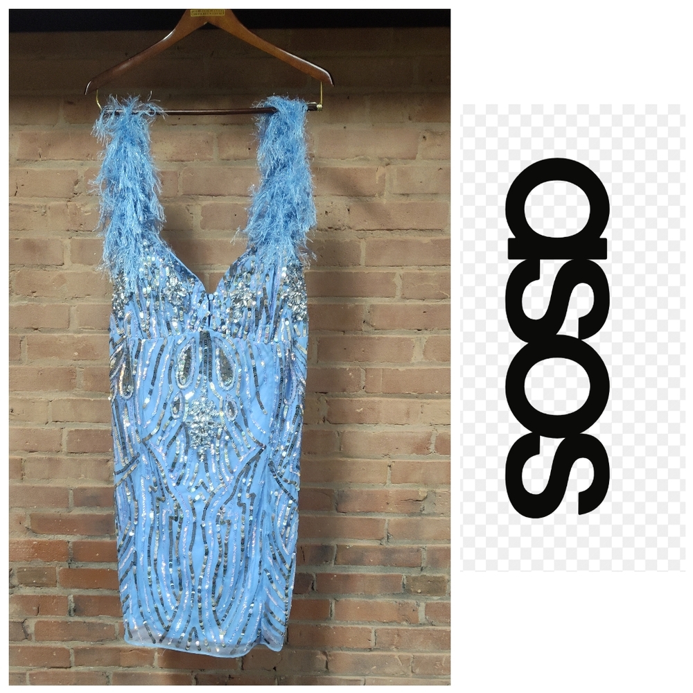 ASOS Curve | Luxe Embellished Gemstone Sequin Mini Dress With Feathers - Picture 8 of 8